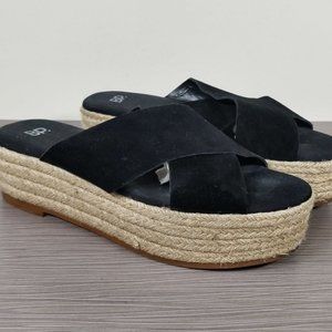 BP Criss Cross Strap Platform Espadrille Sandal, Black Suede, Womens Size 8.5 M